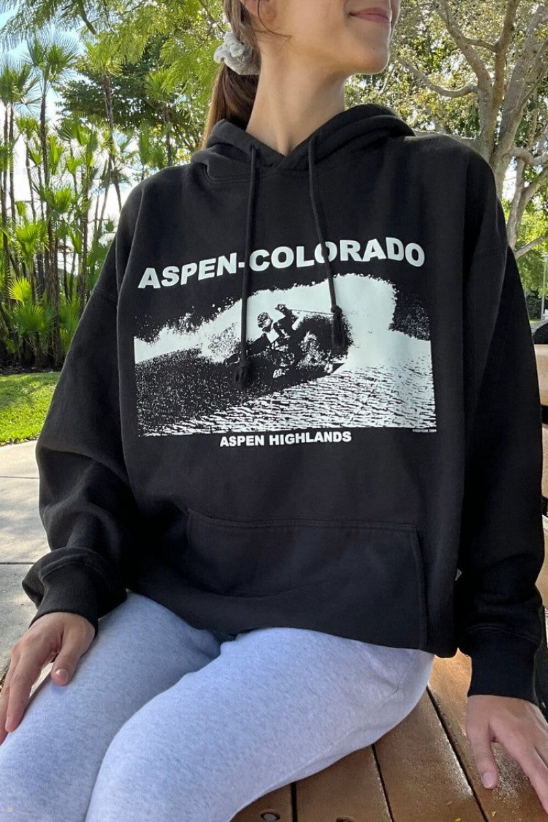 Sweat a Capuche Brandy Melville Christy Aspen Colorado Noir | YVJ-70030876